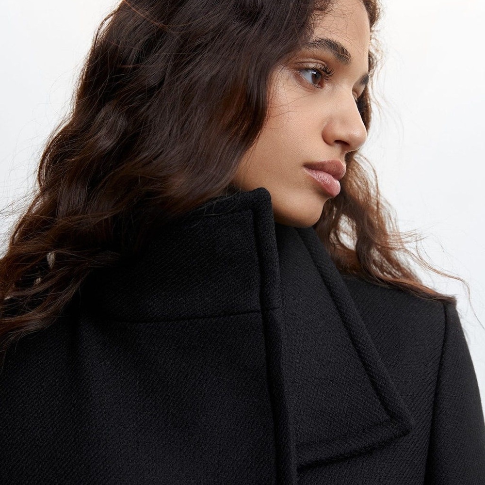 Mango size Medium Woolen Italian Wool Double-Breasted Belted Trench Coat Black - Picture 14 of 14